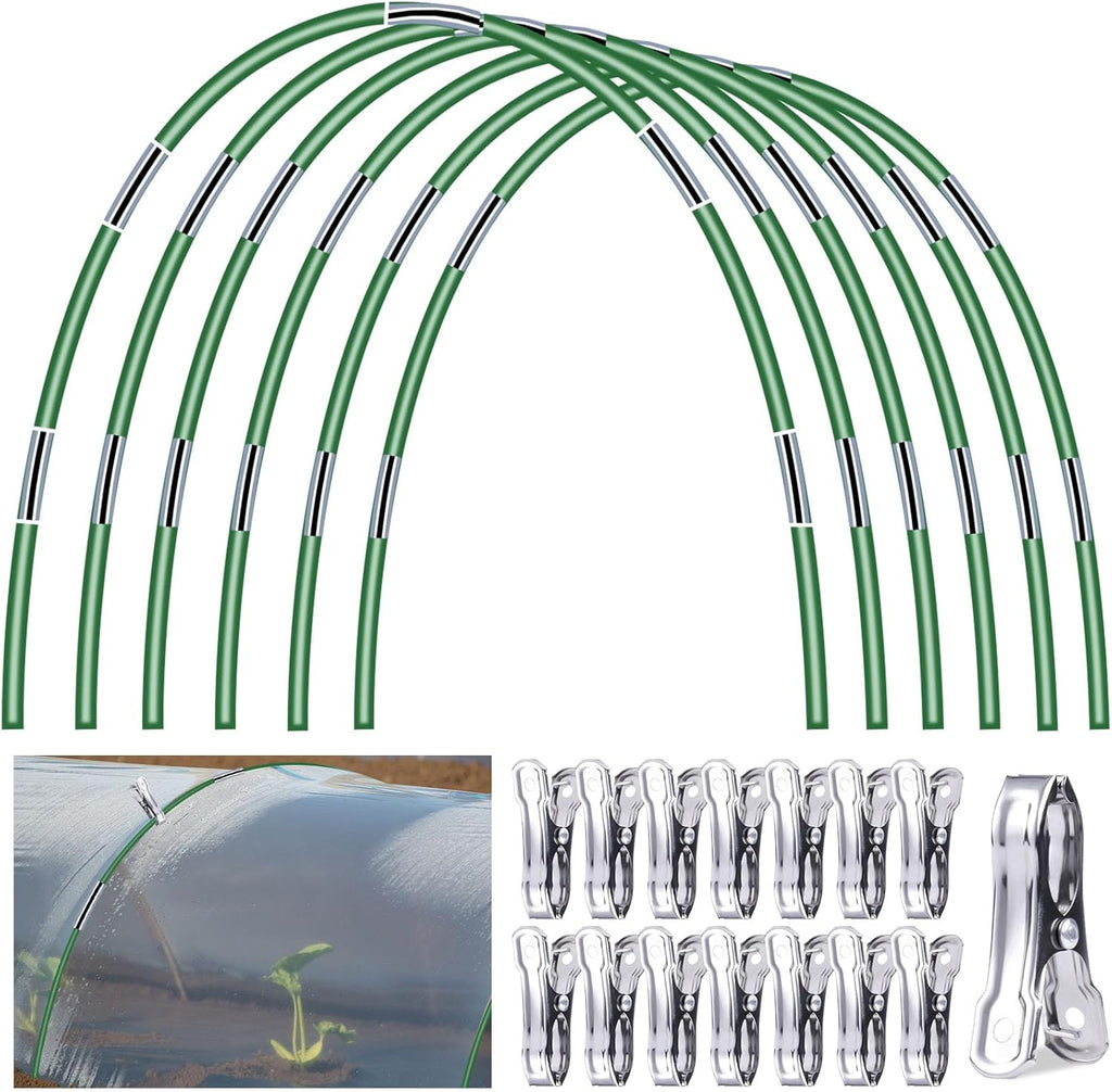 Garden Hoops Grow Tunnel, 6 Sets 8 FT Long Greenhouse Hoops for Raised Beds, Hoop House Outdoor, 36 Pcs Garden Tunnel Hoops for Row Garden Covers, Fiberglass Frame Plant Hoops for for Fabric Netting