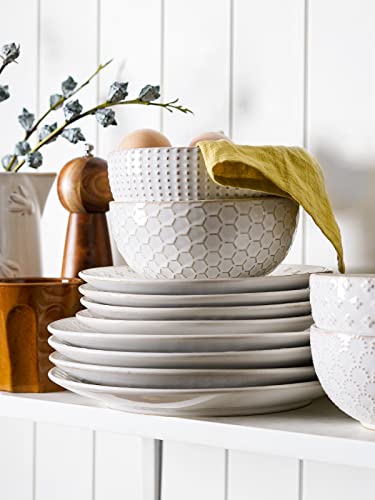 LE TAUCI Dinnerware Sets 12 PCS Ceramic Plates and Bowls Set Arctic White T125