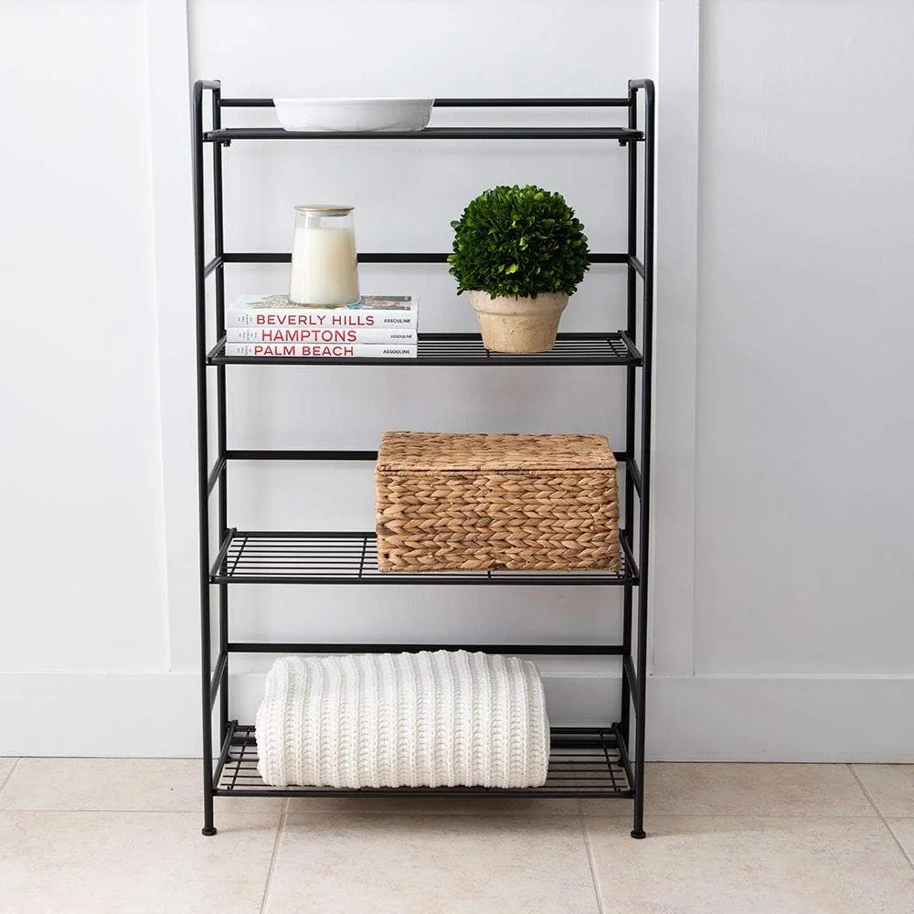 Folding Metal Bookcase with 4 Shelves, Black N4104