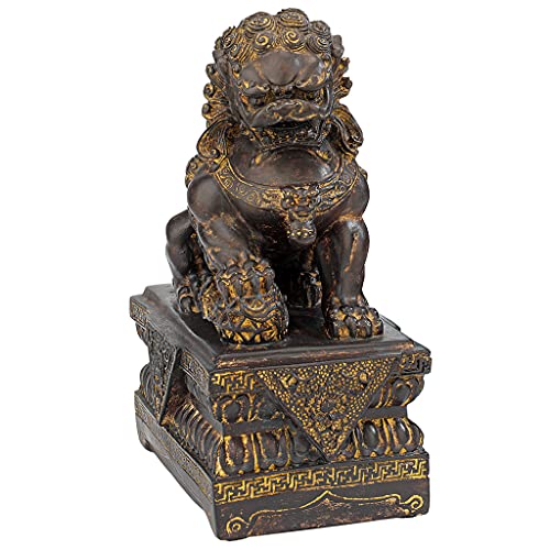 Chinese Guardian Lion Foo Dog Statues Set of Two 9 Inch Bronze Finish k7