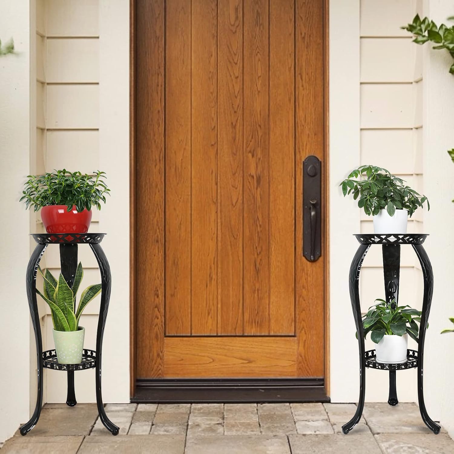 Metal Plant Stand 2 Tier Indoor Outdoor Black 7k