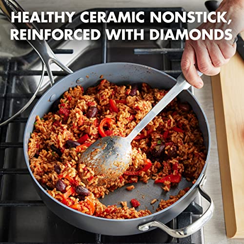 GreenPan Valencia Pro 5QT Stainless Steel Saute Pan with Lid, Ceramic Nonstick W518