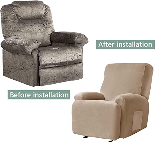 Recliner Chair Slipcover 4-Piece Stretch Soft with Side Pocket I990515