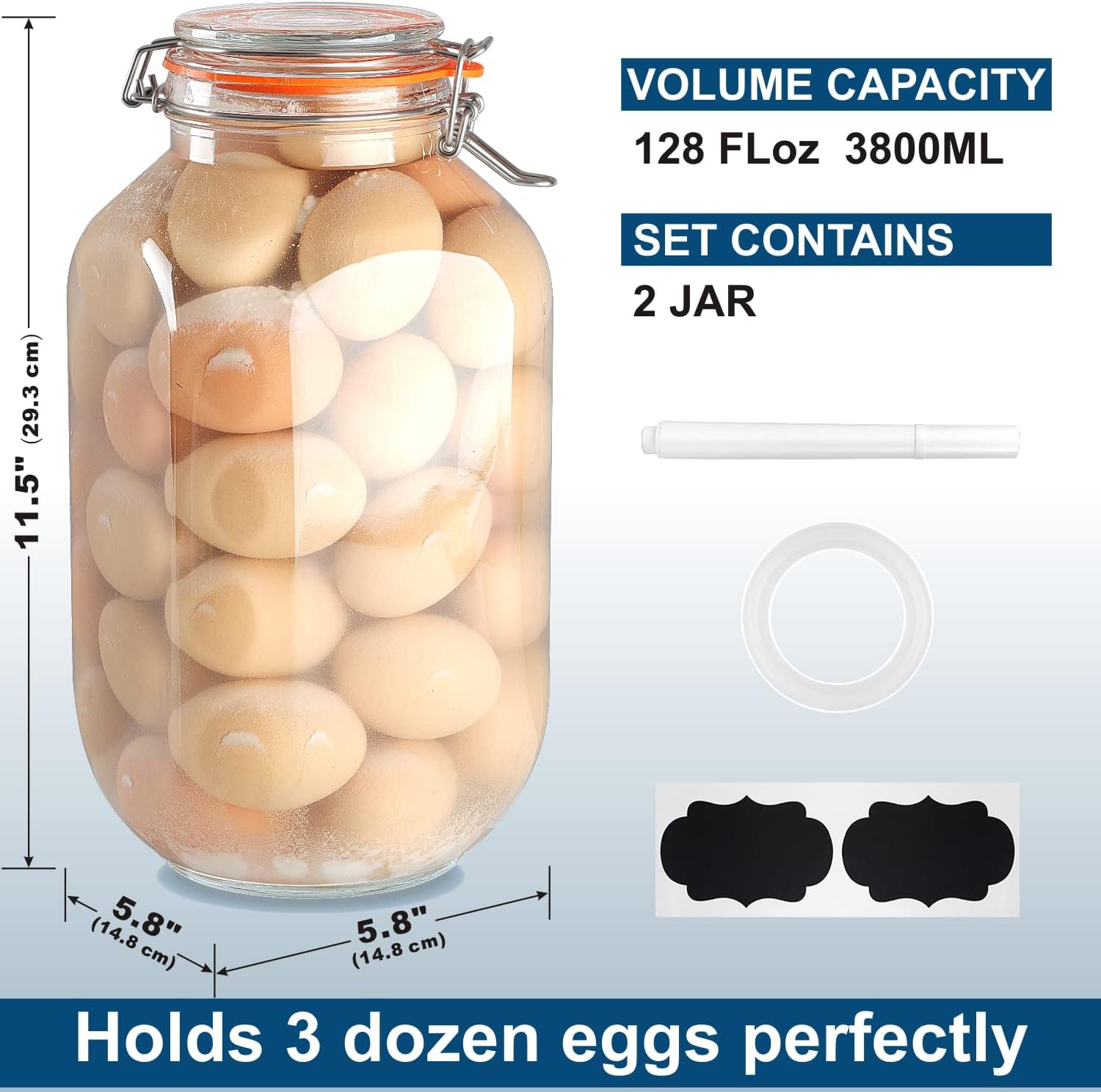 1 Gallon Square Glass Storage Jars with Airtight Lids, 2 Pack T804