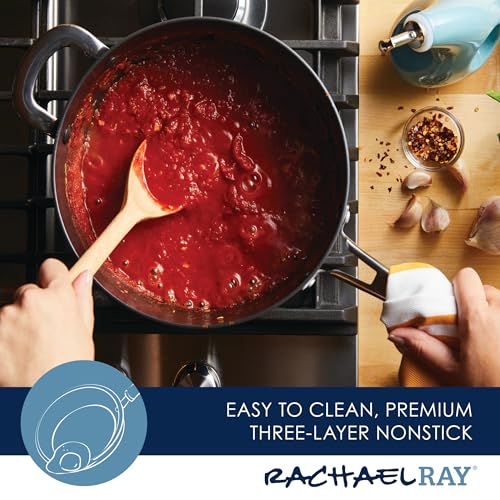 Rachael Ray Cook + Create Hard Anodized Nonstick Saucier Pan with Lid, 4.5 Quart, Black J558