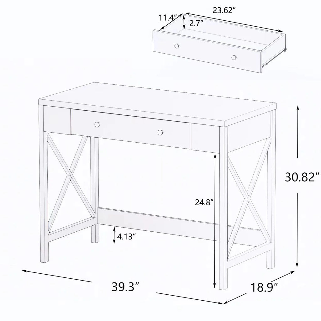 paproos White Work Study Table with Storage Drawer K118