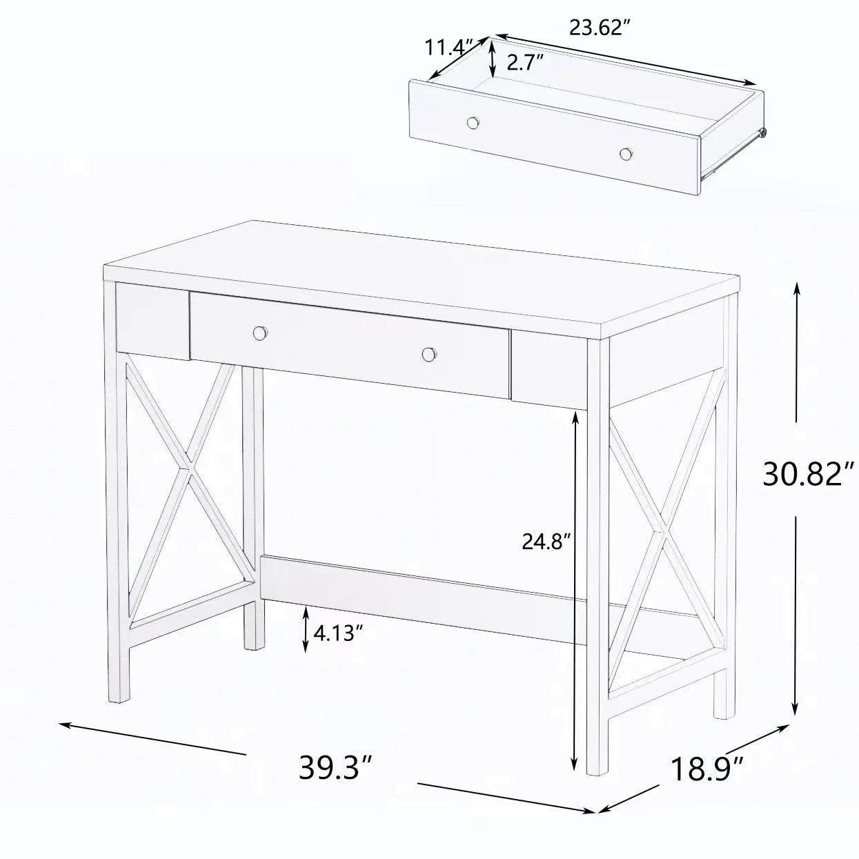 paproos White Work Study Table with Storage Drawer K118
