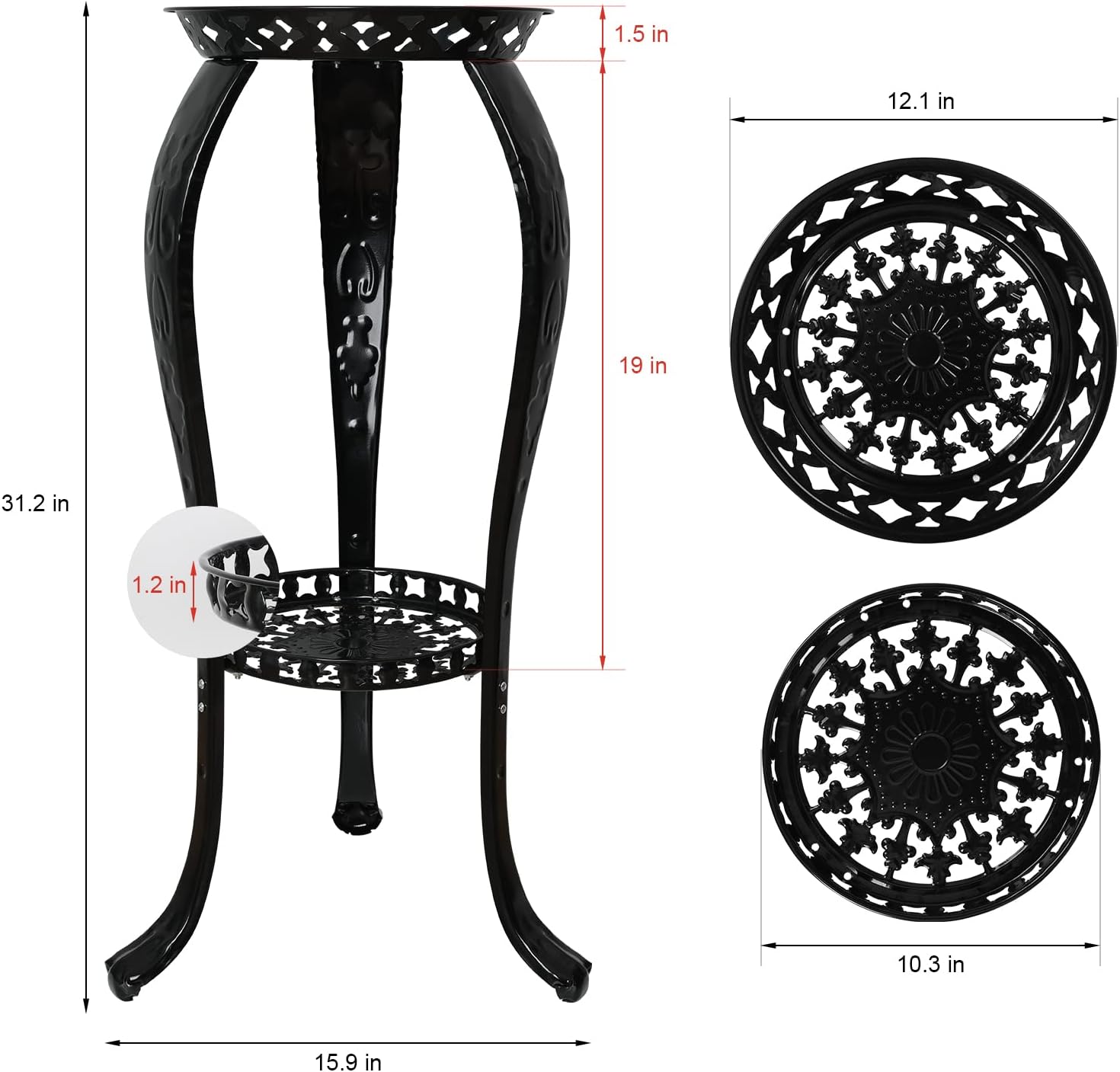 Metal Plant Stand 2 Tier Indoor Outdoor Black 7k