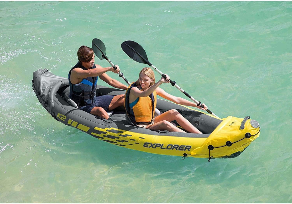 Intex Explorer K2 Yellow 2-Person Inflatable Kayak with Aluminum Oars & Air Pump O3484