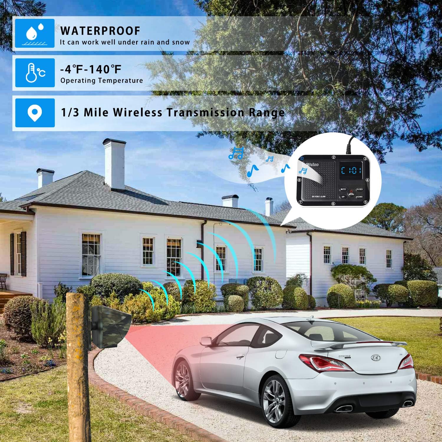 Wireless Driveway Alarm Outdoor Motion Sensor Detector System k7m