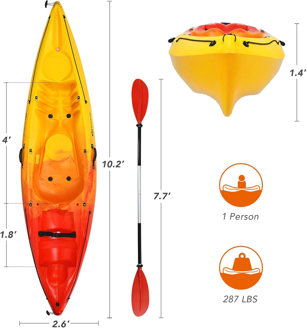 10.2FT Sit-On-Top Fishing Kayak with Aluminum Paddle & Bungee Storage X195190