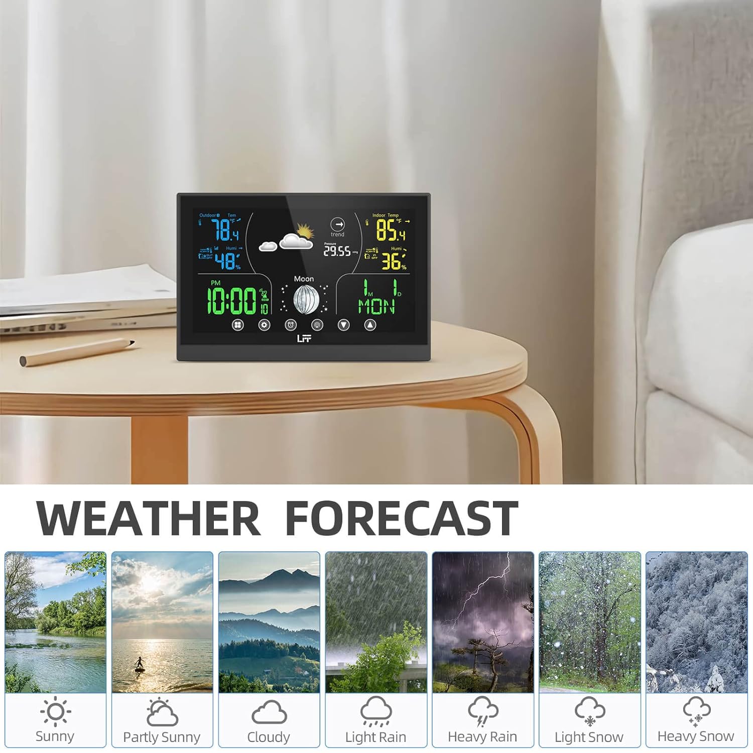 Wireless Weather Station with 2 Sensors, Indoor Outdoor Thermometer, Atomic Clock A184