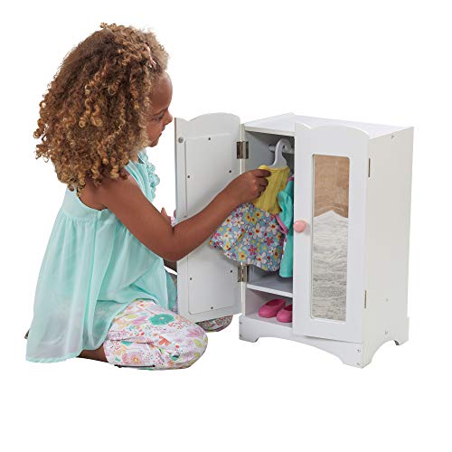 KidKraft Wooden Lil' Doll Armoire with 6 Hangers for 18-Inch Dolls, White B4969