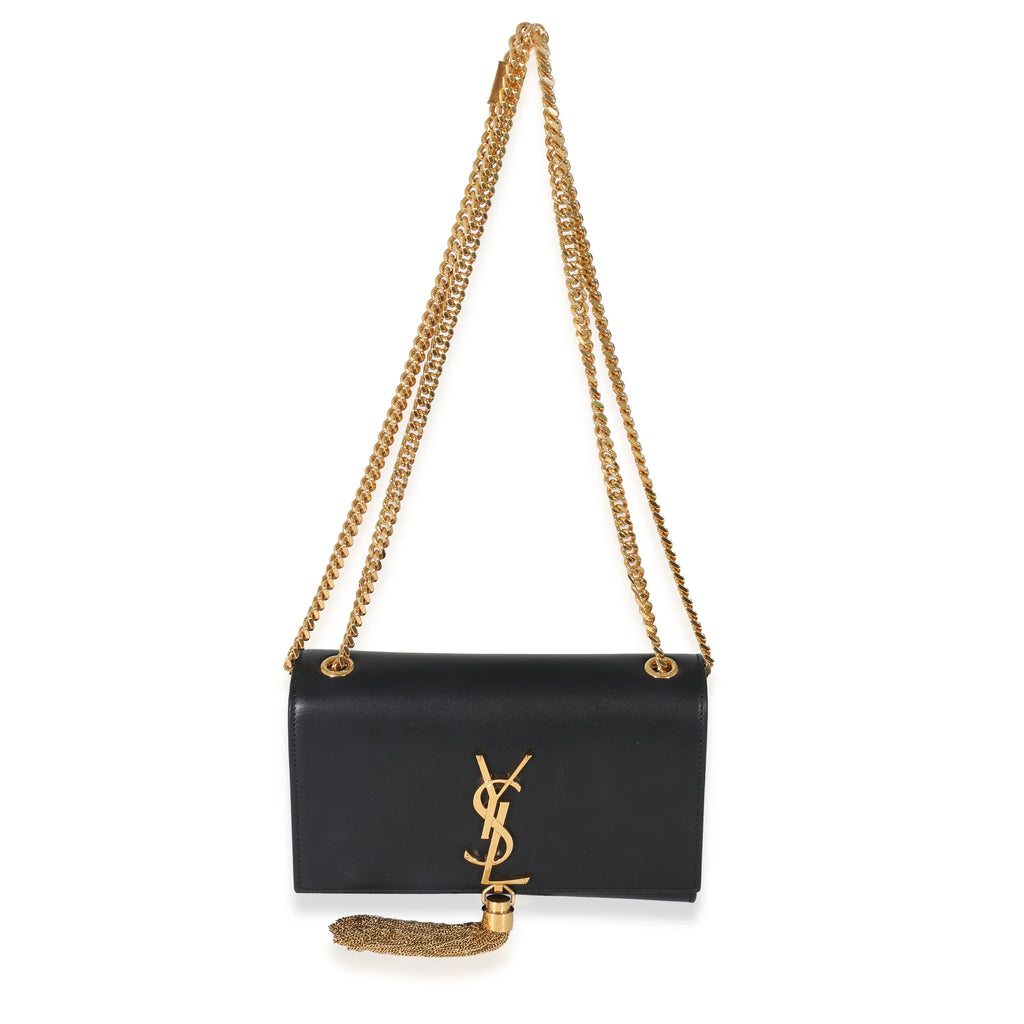 Black Smooth Leather Tassel Bag k7