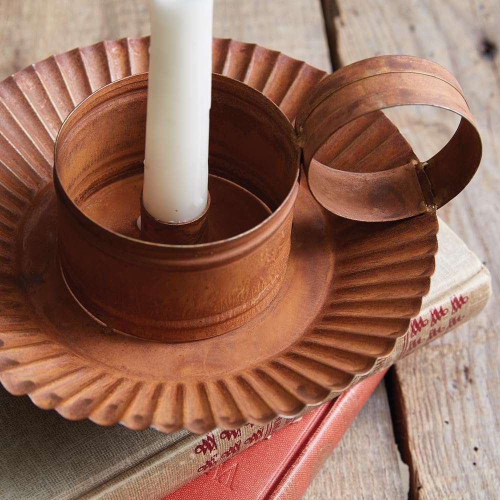 Rustic Chamberstick Candle Holder with Glass Hurricane 9.25-inch Home Decoration k7