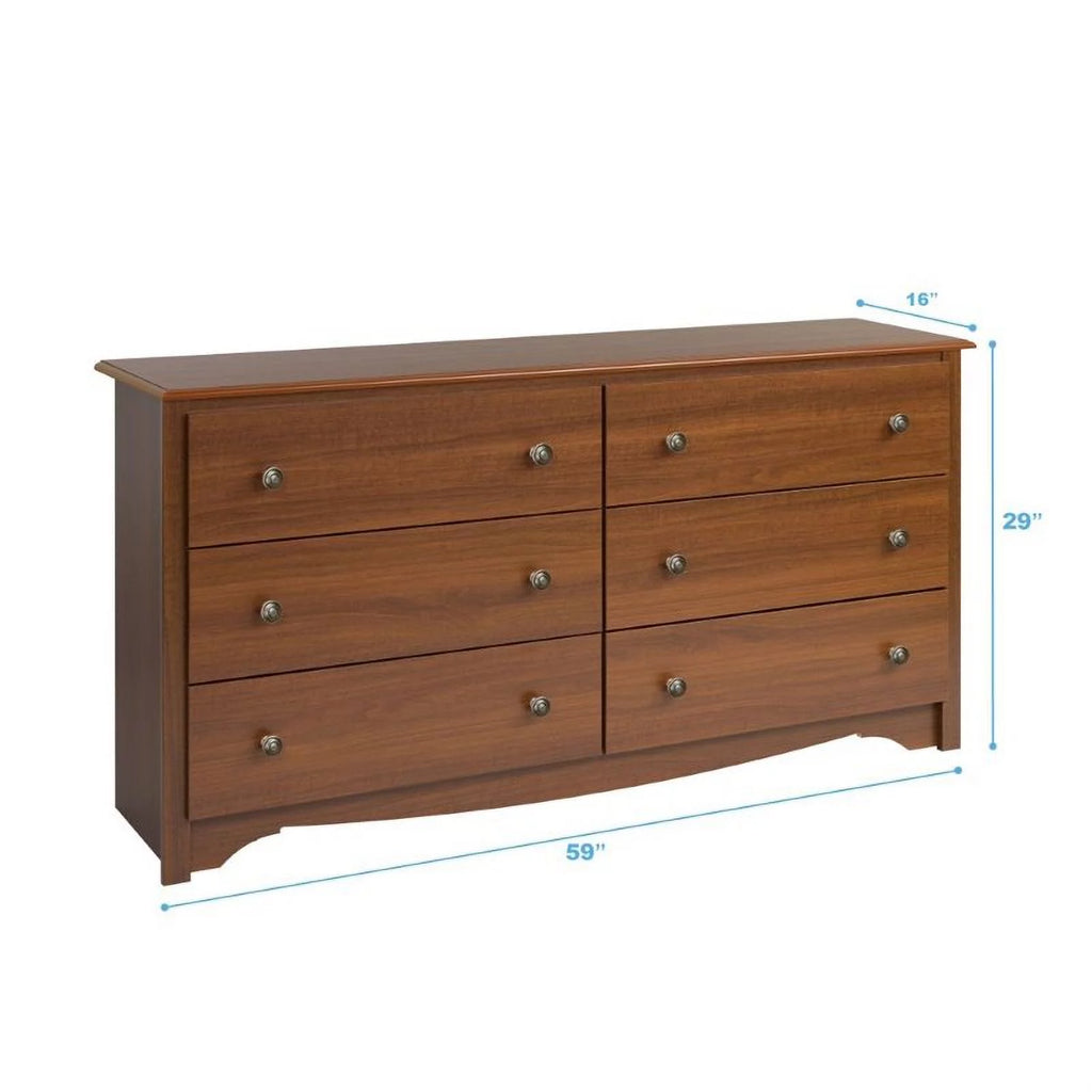 Prepac Monterey Cherry 6 Drawer Double Dresser D463114