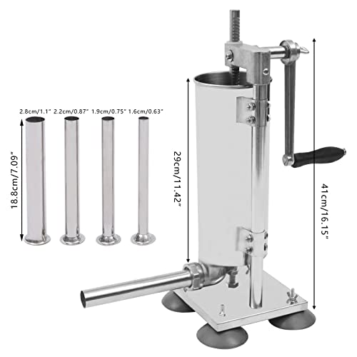 Stainless Steel Sausage Stuffer Machine, 3L Vertical with 8 Stuffing Tubes N8175
