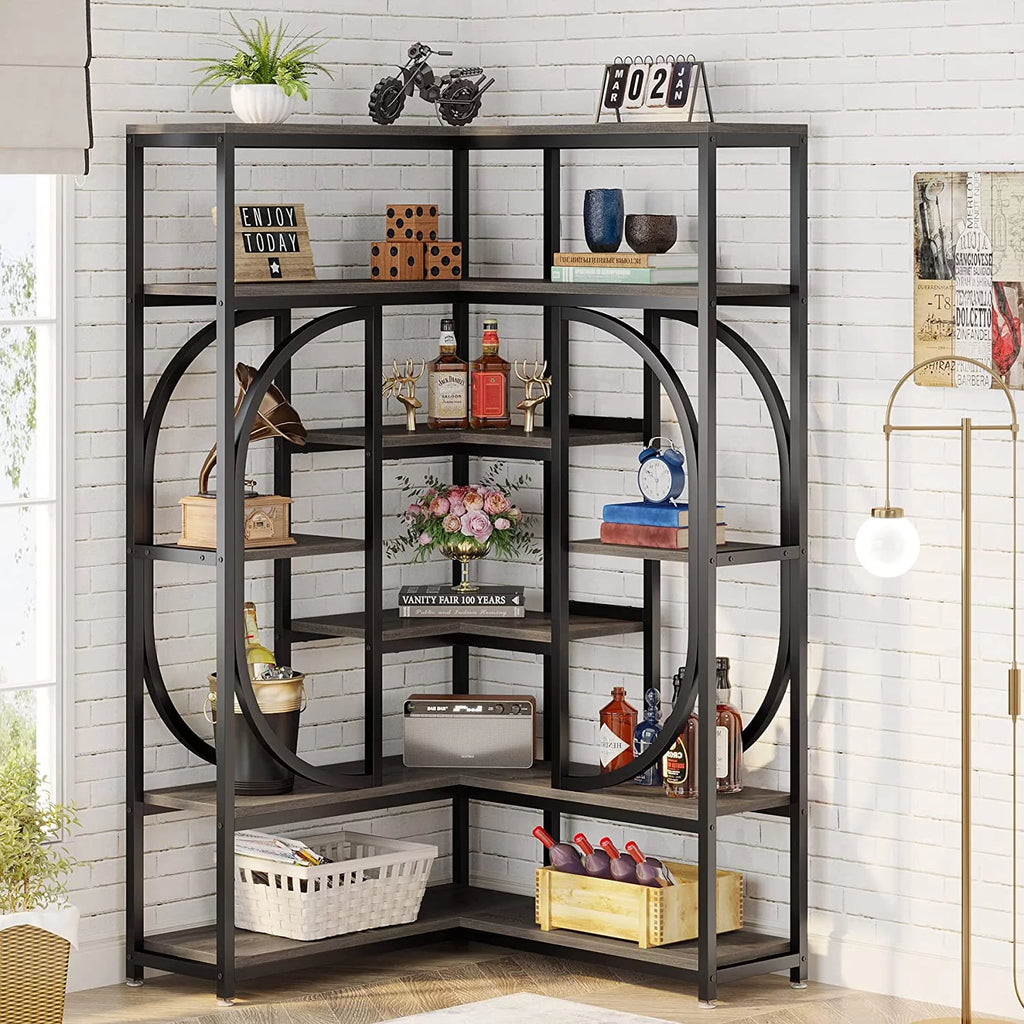 Tribesigns 7-Shelf Corner Bookshelf, L-Shaped Modern Bookcase with Storage Y42421