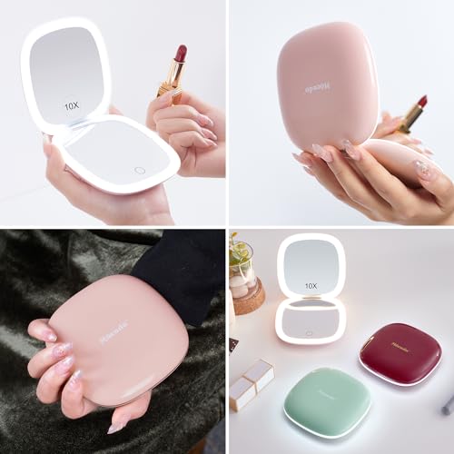 Compact LED Magnifying Travel Mirror 4in 1X/10X Dimmable Rechargeable White k7