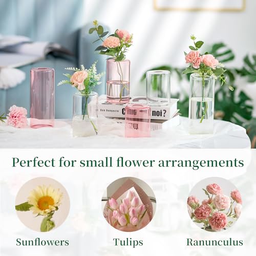 Hewory 12pcs Pink Glass Bud Vases for Centerpieces Z347921