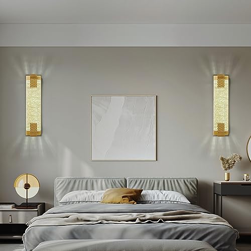 Crystal Wall Sconce LED Vanity Light Gold 15in 2 Pack a7