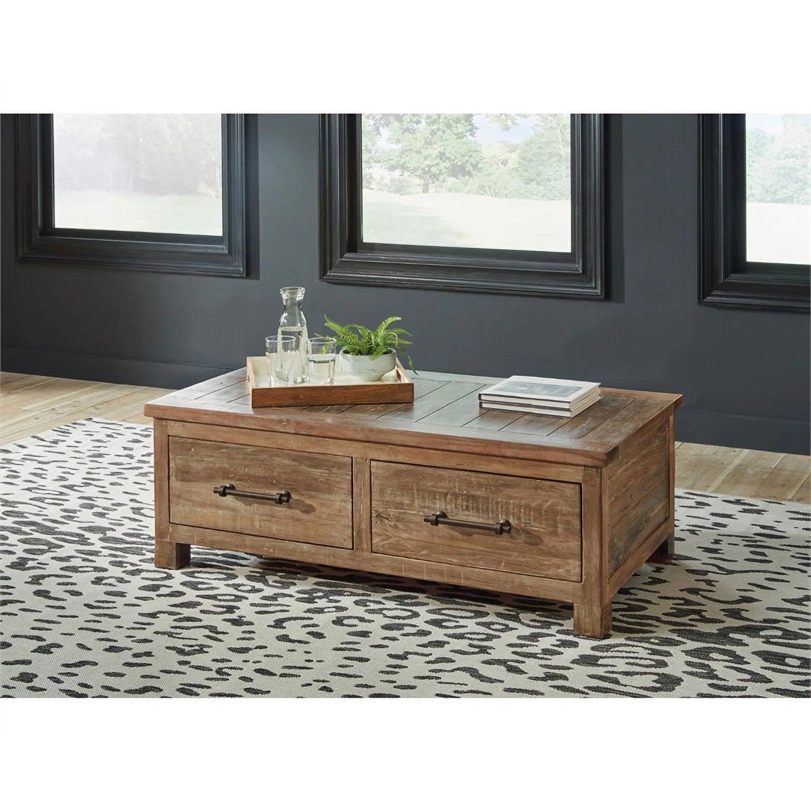 Ashley Furniture Randale Wood Coffee Table with Storage, Dark Brown B1247