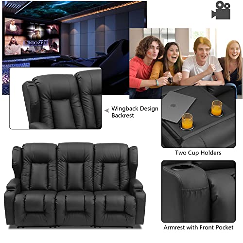 IPKIG 65.3" RV Loveseat Recliner Faux Leather with Console and Cup Holders Q400