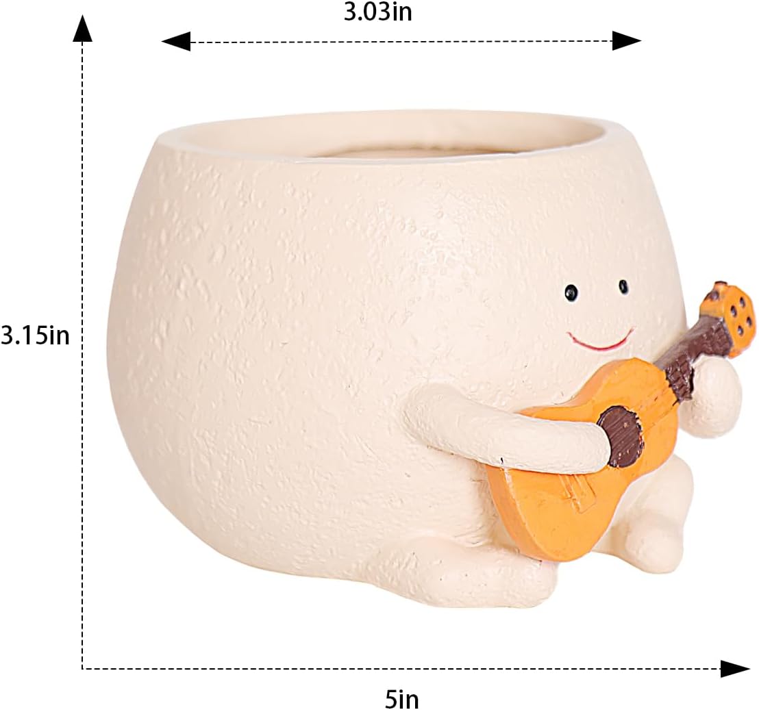 Smiley Guitar Head Succulent Planter with Drainage Hole a7