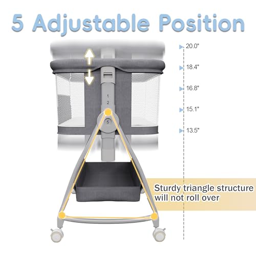 Bedside Bassinet for Baby, 3 in 1 Height Adjustable with Wheels and Mattress O79976