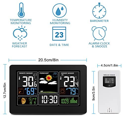 Kalawen Home Wireless Indoor Outdoor Weather Station with Atomic Clock and Alarm S53905