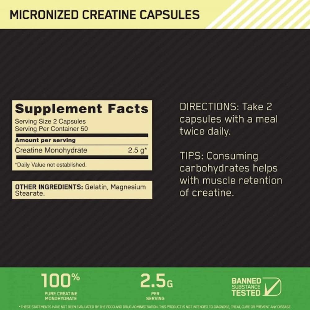 Optimum Nutrition Creatine 2500 Micronized Capsules, 100 Count O494