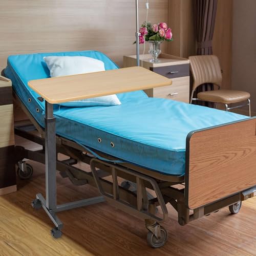 Adjustable Rolling Overbed Table with Wood Top a7