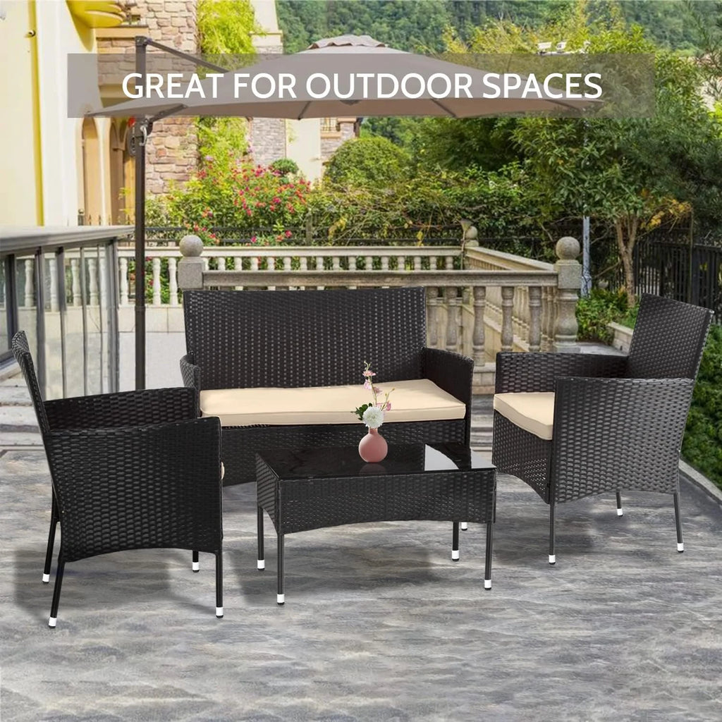 Outdoor Rattan Patio Furniture Set 4 Pieces Wicker Sofa F738