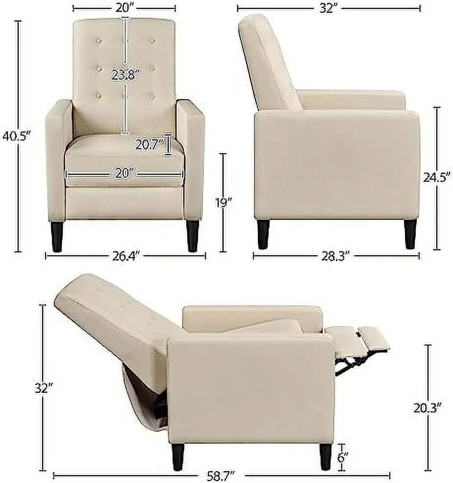 RUNFAYBIU Fabric Recliner Chair Mid-Century Modern Adjustable Single Sofa G9312