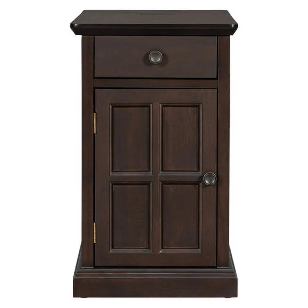 Churanty Vintage End Table with USB Ports, Drawer and Cup Holders T166892