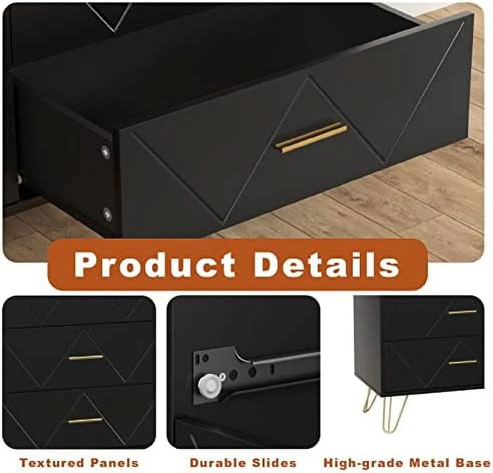 HOOMHIBIU 6 Drawer Dresser for Bedroom, Rustic Wood Chest, Black L41703