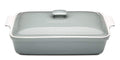 Stoneware Casserole Dish Bakeware Set with Lid, Covered Rectangular Dinnerware, Large 3.2 Quart, 11 by 9 Inch, Grigio [Grey]
