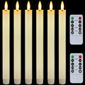 Homemory 6 Pcs Flameless Taper Candles with Remote Timer and Dimmer, White Candle Sticks Battery Operated, LED Window Candles with Flickering Light, 9.6 Inches for Valentine Wedding Indoor Decoration