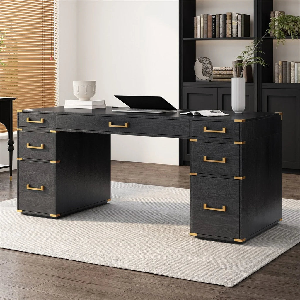 Black Executive Writing Desk with Drawers 7k
