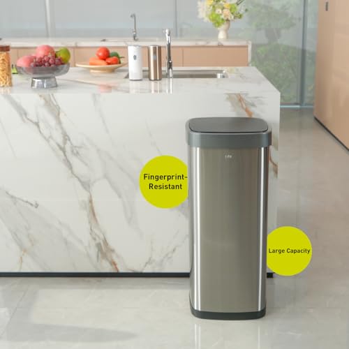 EKO Deluxe Mirage-T 13.2 Gallon Motion Sensor Trash Can, Matte Stainless Steel A485497