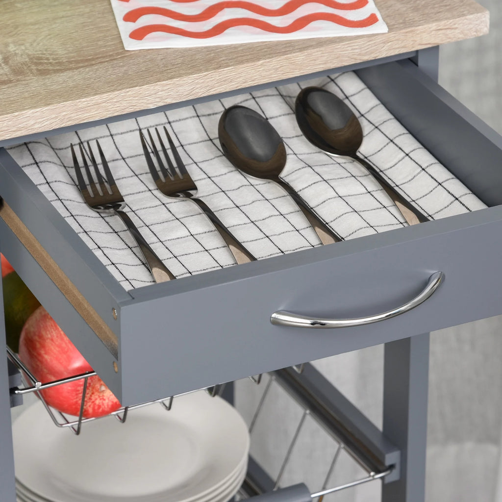 HOMCOM Compact Kitchen Cart with Storage, Solid Wood Frame, Gray G5475