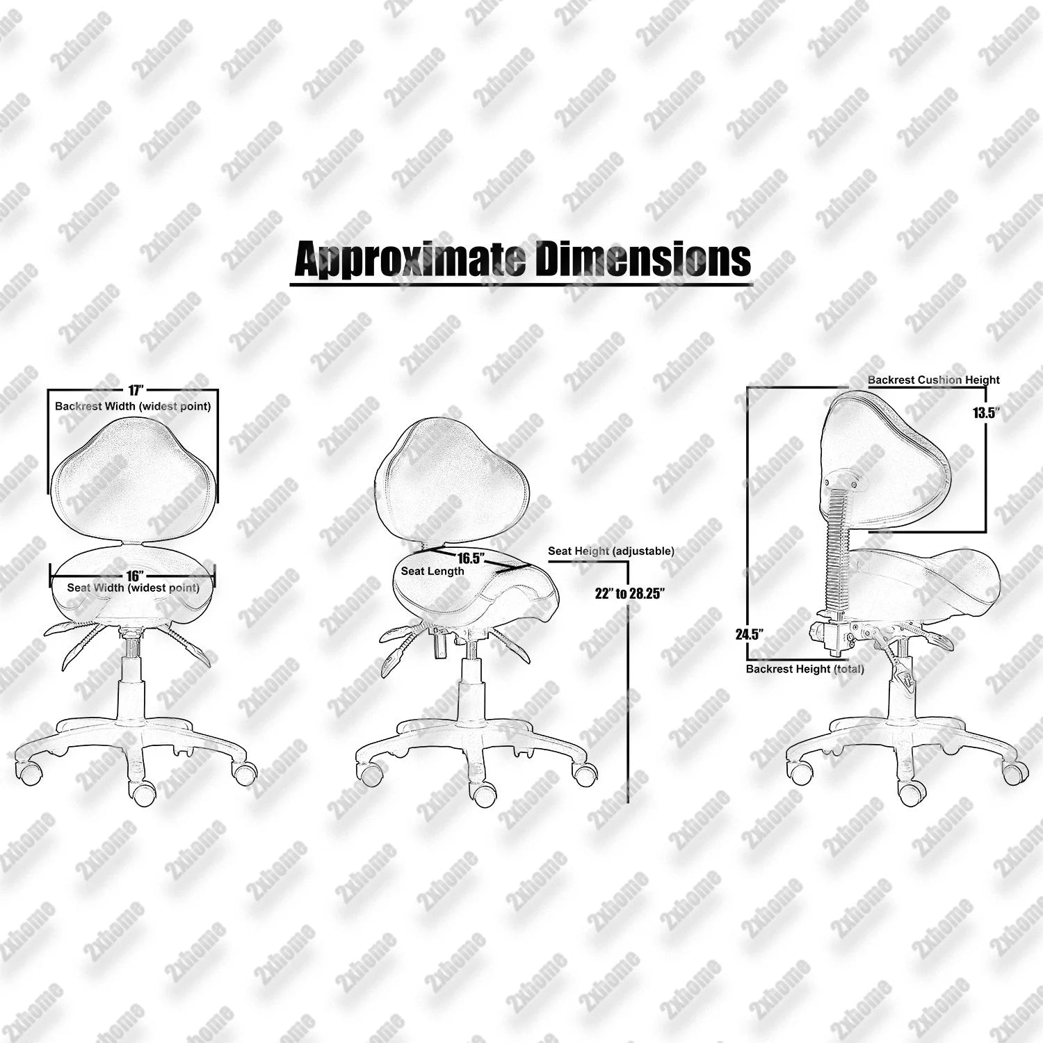 Homelala Ergonomic Saddle Stool with Back, Padded Seat, Black R71979