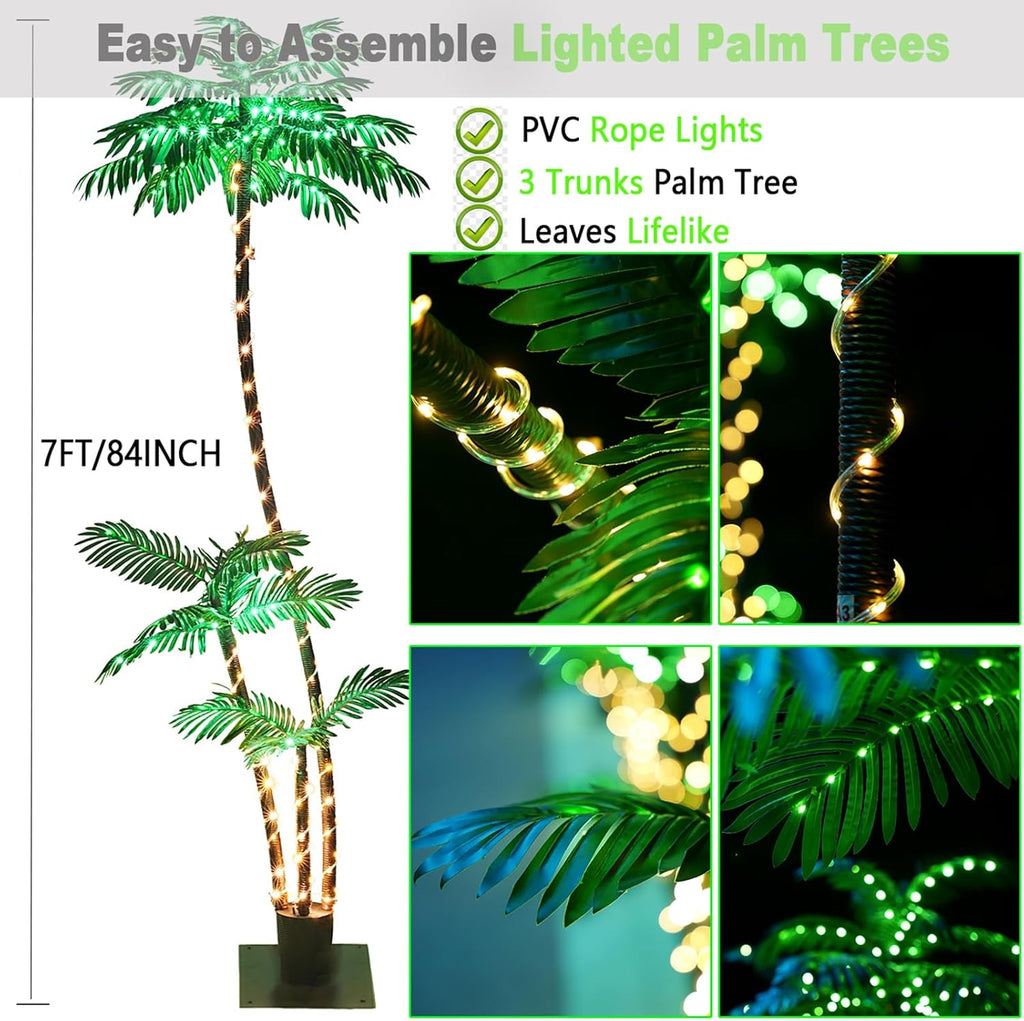 Lighted Palm Trees for Patio with 260 LED Three Trunks Outdoor Decor a7