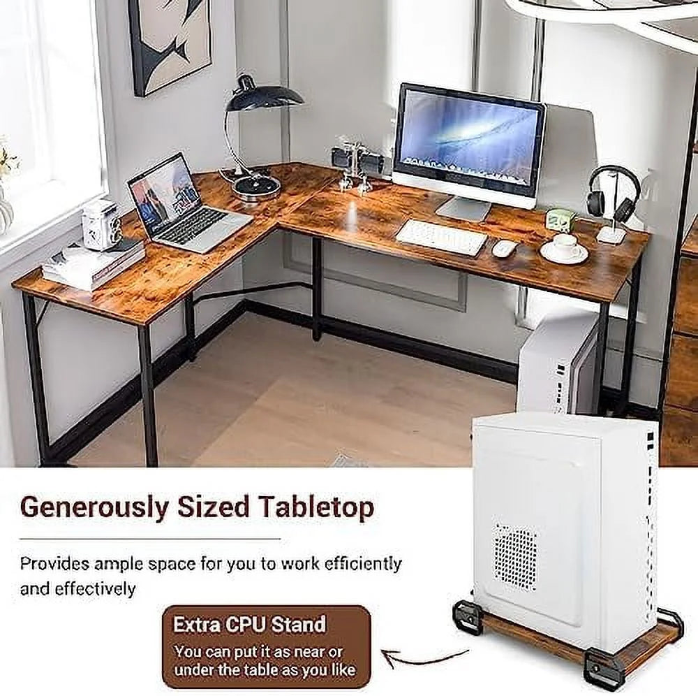 HJZBNONE L-Shaped Desk with CPU Stand 66 Inch Wooden Corner Desk Black B280