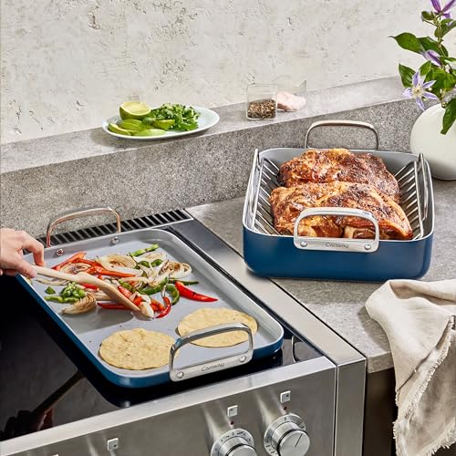 Caraway Square Cookware Set - Non-Stick Ceramic Coated Pans, PTFE & PFOA Free - Marigold D683