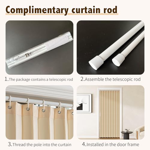 Magnetic Pleated Door Curtain for Bedroom Closet Doorway, Brown 42"W x 78"L with Rod N271998