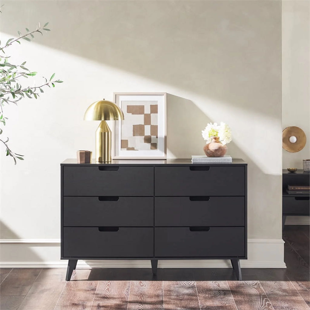 Pemberly Row 6 Drawer Wood Dresser with Cut Out Handles - Black M54744
