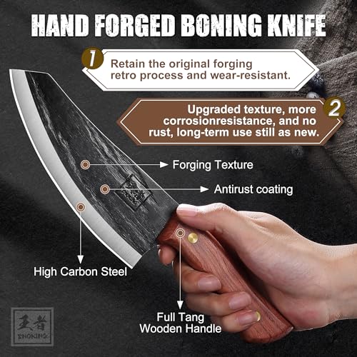 ENOKING Nakiri Knife 6.6 Inch High Carbon Steel with Leather Sheath S5905