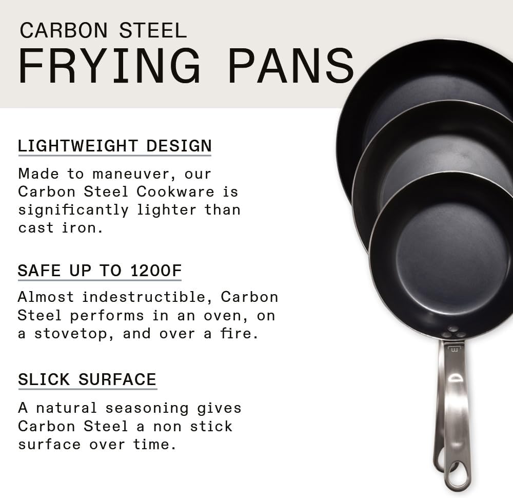 Made In Cookware 3-Piece Blue Carbon Steel Frying Pan Set, Induction Compatible L749406