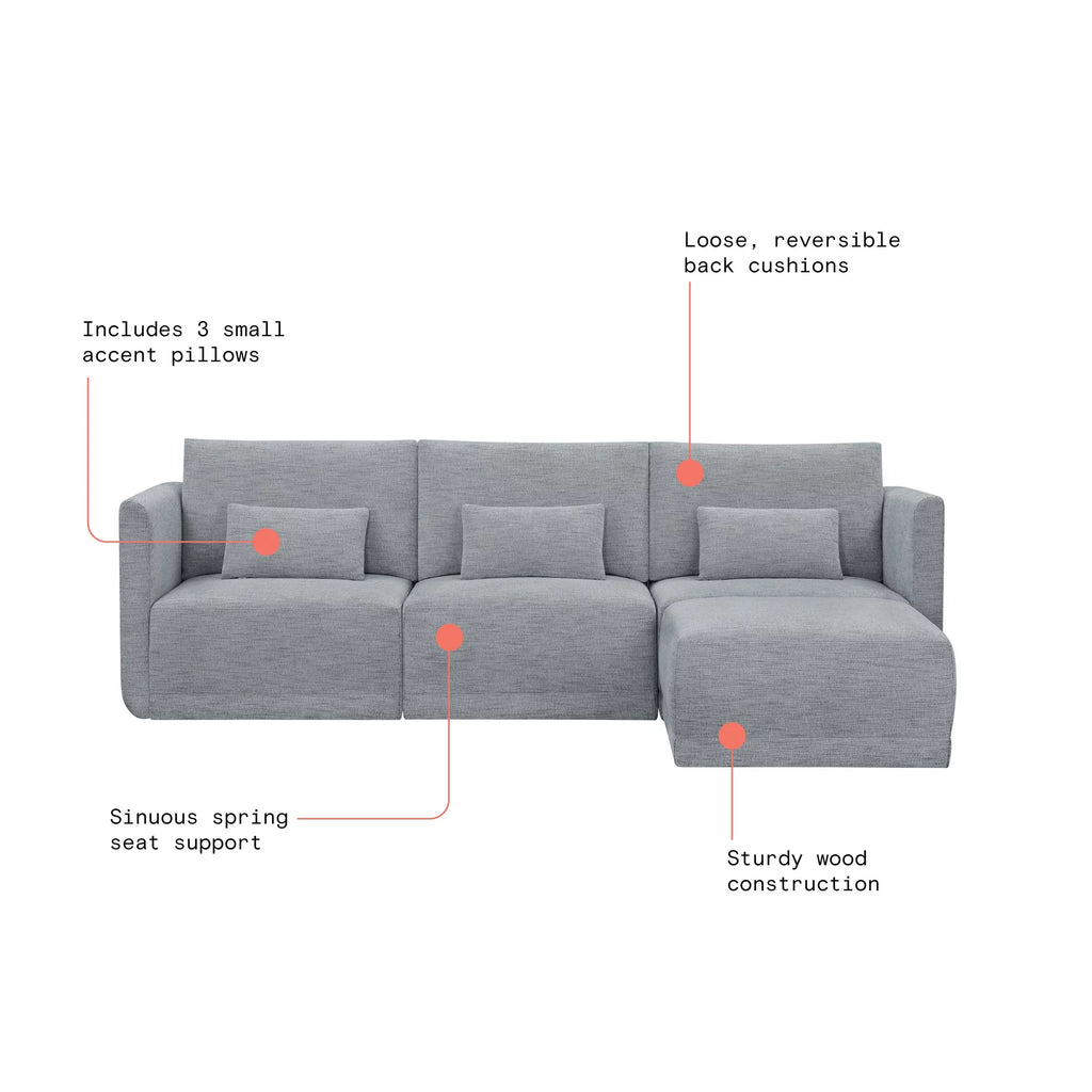 Modular Sectional Sofa with Ottoman Gray Fabric k7p